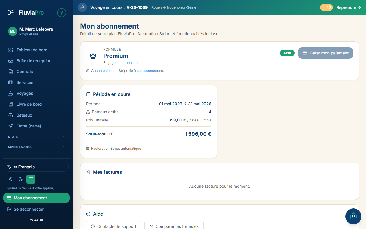 Espace abonnement : export RGPD, récapitulatif PDF, suspension et effacement