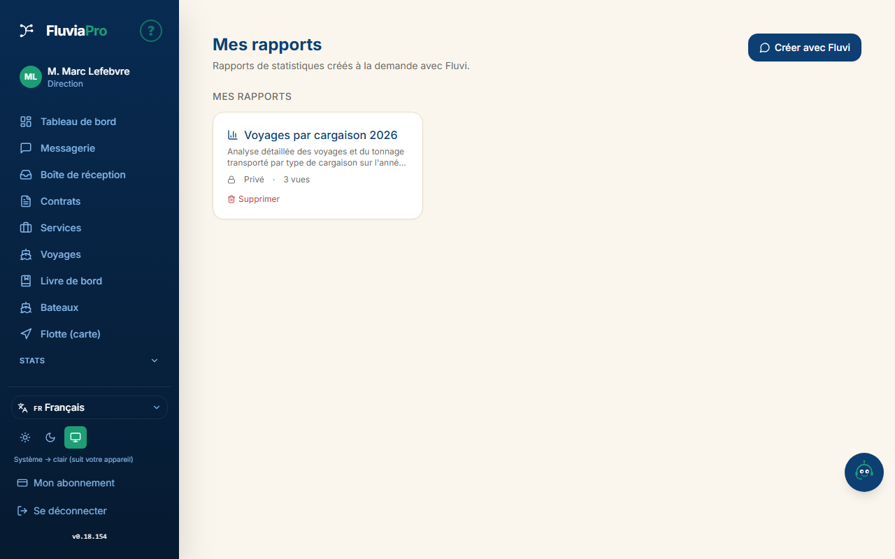 Mes rapports : rapports de statistiques personnalisés créés à la demande avec Fluvi